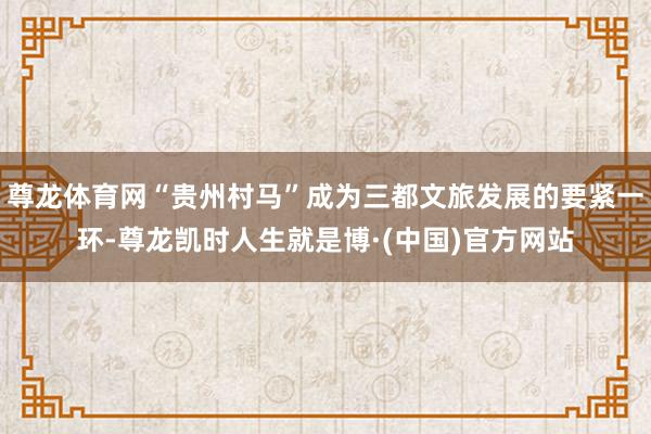 尊龙体育网“贵州村马”成为三都文旅发展的要紧一环-尊龙凯时人生就是博·(中国)官方网站